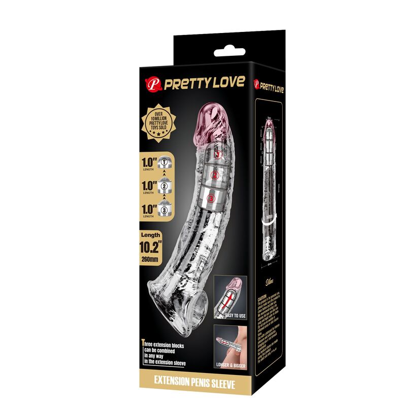 PRETTY LOVE – ADJUSTABLE PENIS EXTENSION SLEEVE 26 CM Ø 4 CM TRANSPARENT