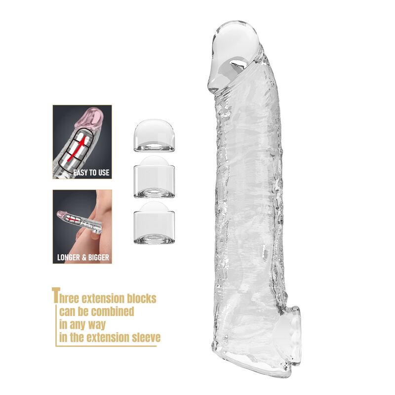 PRETTY LOVE – ADJUSTABLE PENIS EXTENSION SLEEVE 26 CM Ø 4 CM TRANSPARENT
