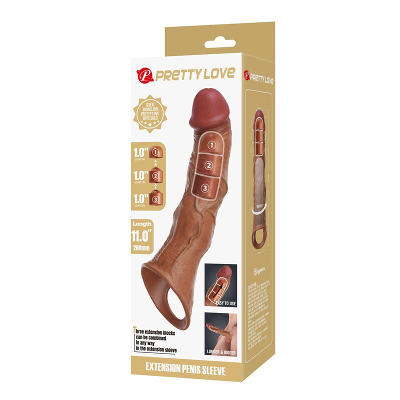 PRETTY LOVE – ADJUSTABLE PENIS EXTENSION SLEEVE 28 CM Ø 4.5 CM BROWN