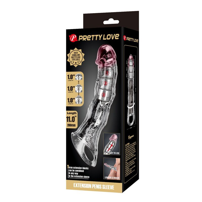 PRETTY LOVE – ADJUSTABLE PENIS EXTENSION SLEEVE 28 CM Ø 4.5 CM TRANSPARENT