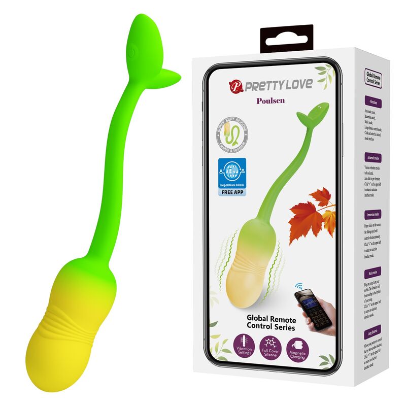 PRETTY LOVE – PULSEN APP CONTROL VIBRATING EGG 12 FUNCTIONS USB RECHARGEABLE GREEN-YELLOW