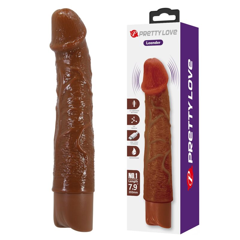 PRETTY LOVE – LEONARDO REALISTIC VIBRATOR 20 CM Ø 4 CM BROWN