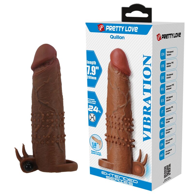 PRETTY LOVE – QUILLON VIBRATING PENIS SLEEVE 20 CM Ø 4 CM BROWN