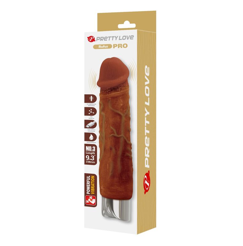 PRETTY LOVE – PRO REALISTIC VIBRATOR 23.5 CM Ø 4.8 CM BROWN