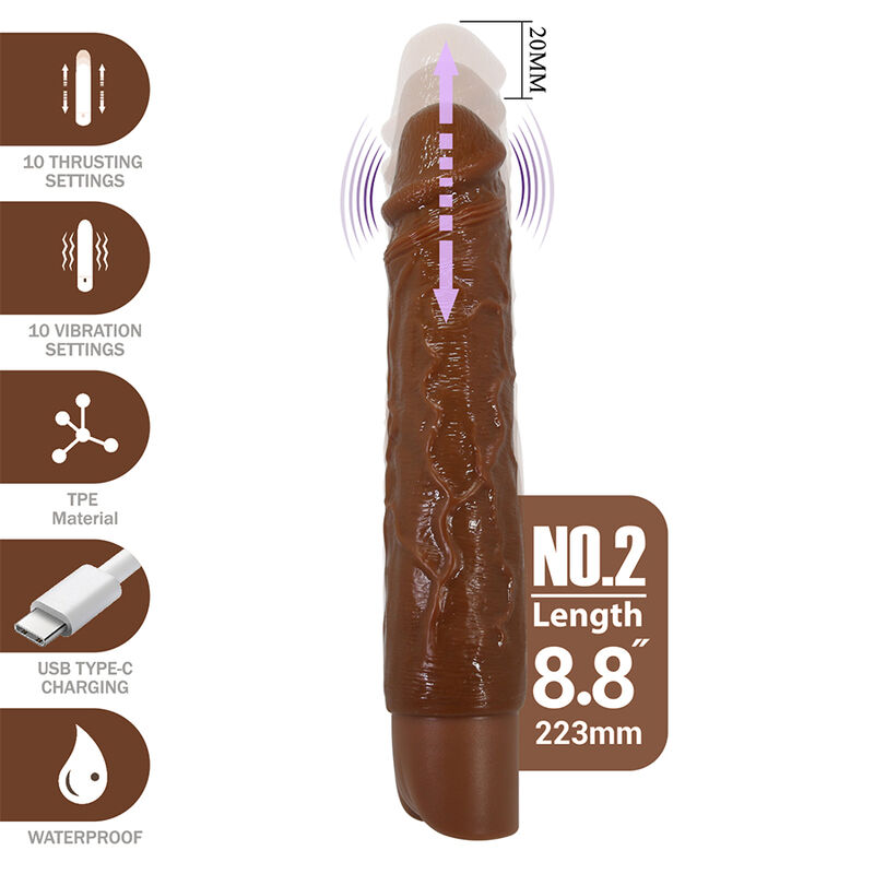 PRETTY LOVE – KESSLER REALISTIC VIBRATING DILDO WITH 10 VIBRATION MODES AND 10 THROWS, 22 CM, BROWN