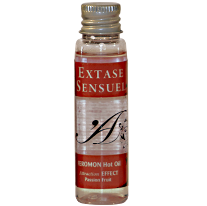 EXTASE SENSUAL – ACEITE MASAJE EFECTO CALOR CON FEROMONAS FRUTA DE LA PASION VIAJE 35 ML