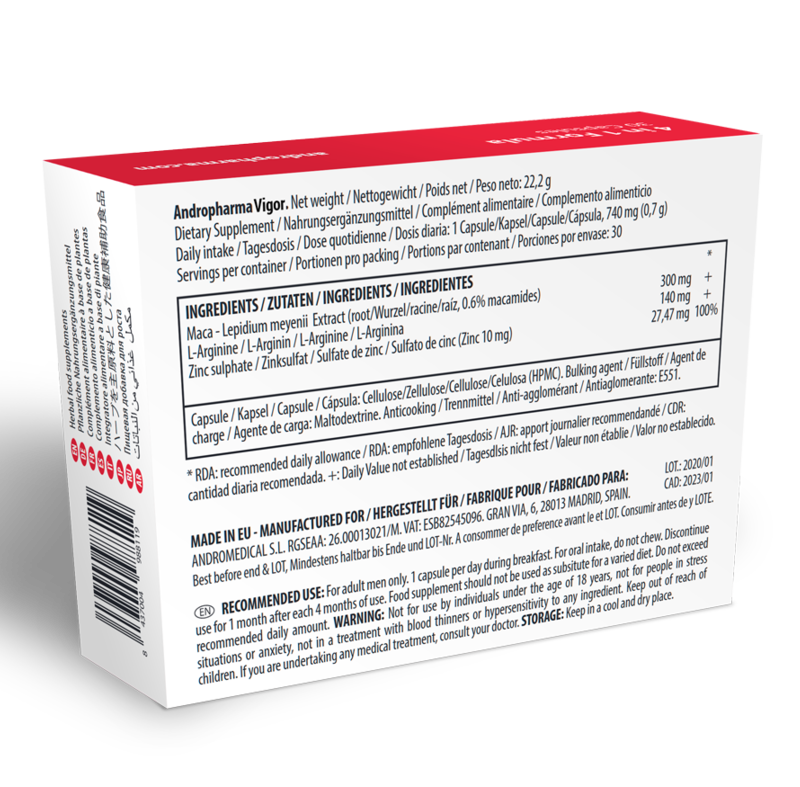 ANDROPHARMA VIGOR – SUPLEMENTO POTENCIADOR LÍBIDO