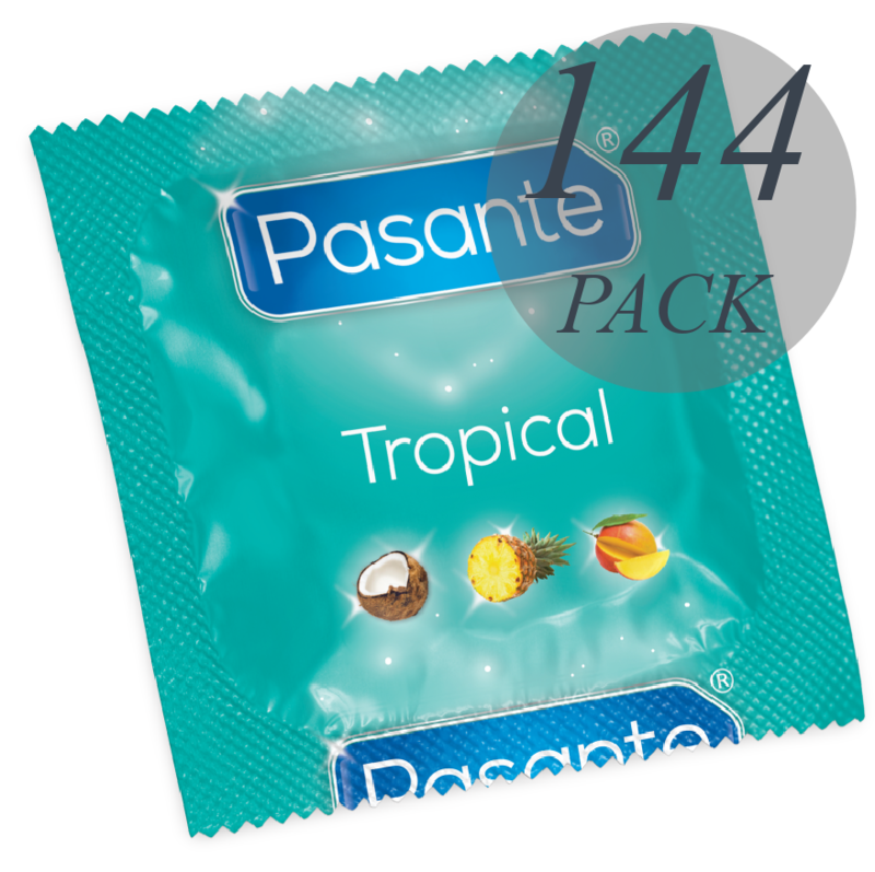 PASANTE – PRESERVATIVOS SABORES TROPICAL 144 UNIDADES