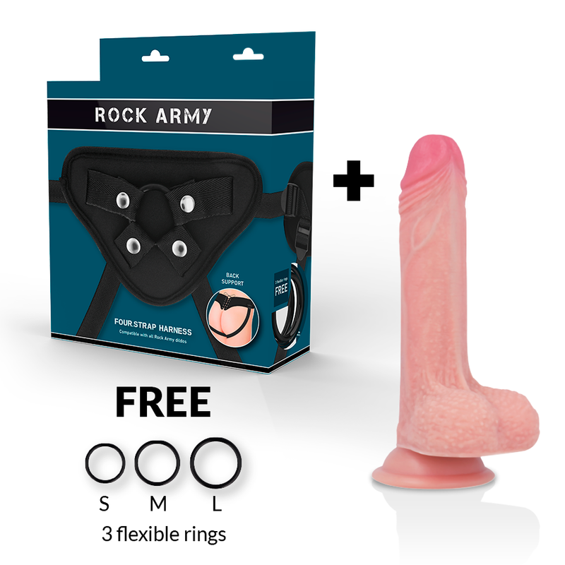 ROCKARMY – ARNÉS + LIQUID SILICONE DILDO PREMIUM MUSTANG 18 CM -O- 4.14 CM